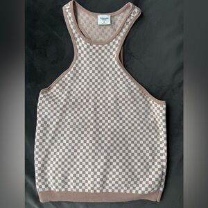 Abercrombie & Fitch Brown and White Checkered Racer Tank Top